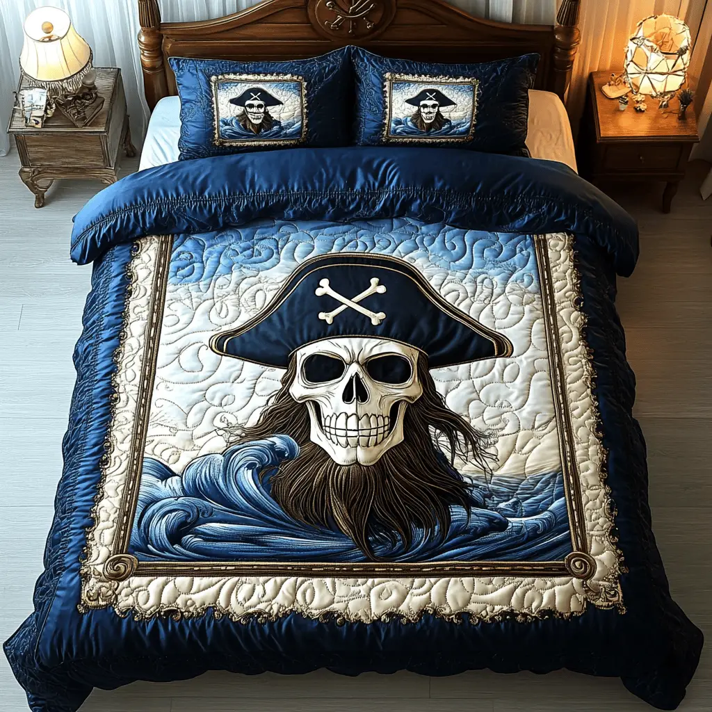 Dark Sea Skull Quilted Bedding Set Cute Room Decor Skull Related Gifts