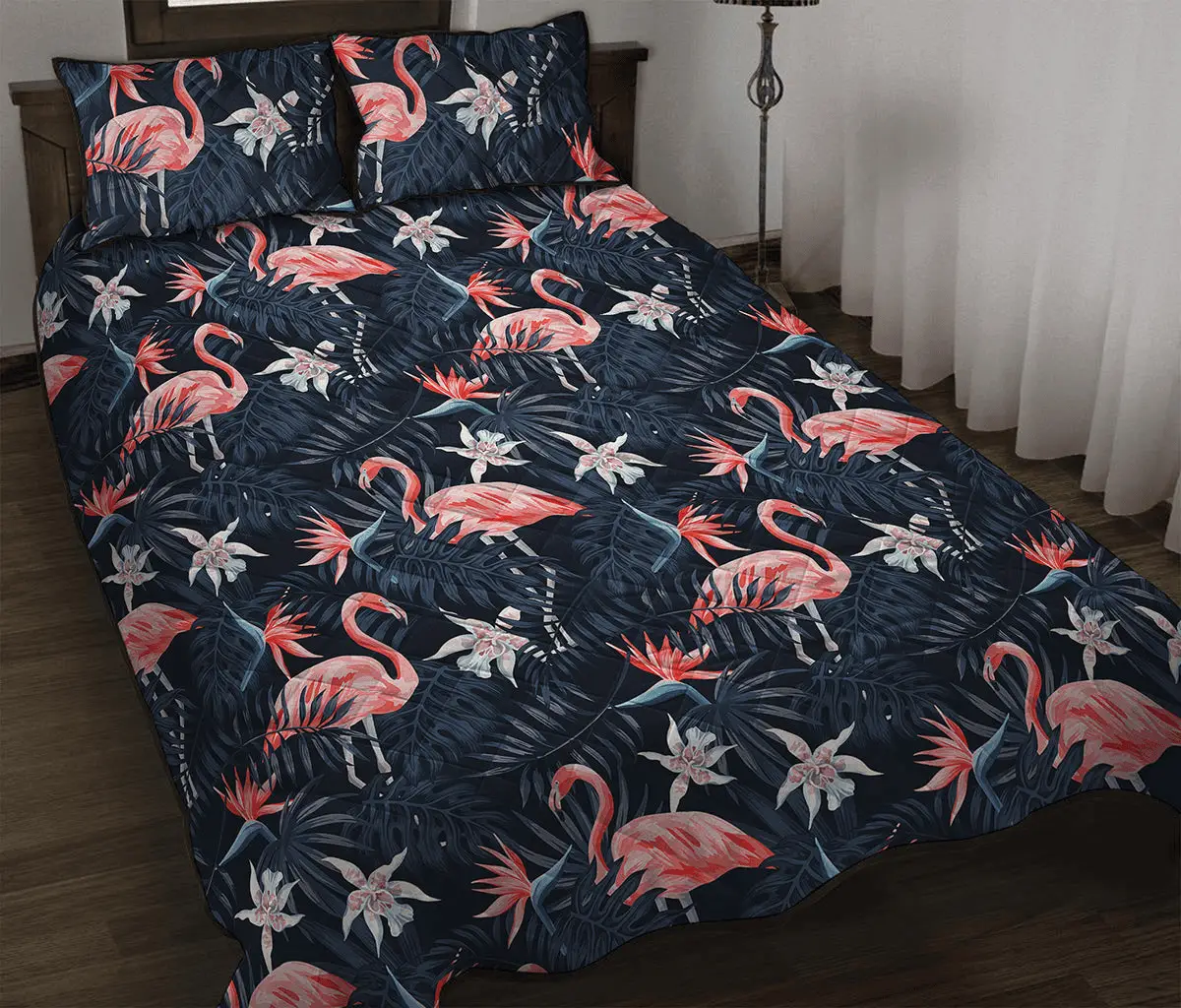 Dark Tropical Flamingo Pattern Quilted Bedding Set Summer Duvet Covers Awesome Mother's Day Gifts 2025