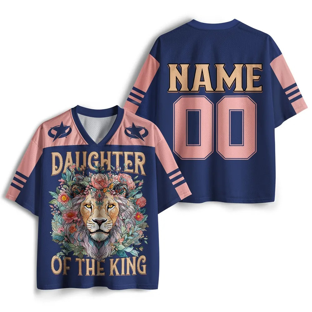 Daughter Of The King Personalized Christian Graphic Mesh Jersey Shirt Lion Floral Faith Gift