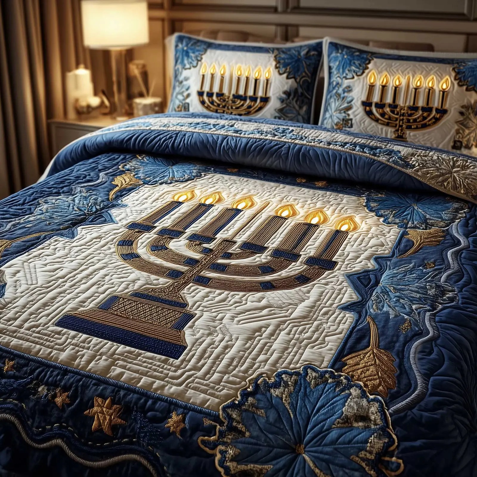 David Emblem Quilted Bedding Set Jewish Heritage Bedroom Decor Gift For Jewish Families