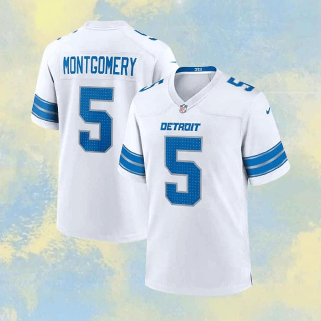 David Montgomery White Detroit Lions Game Jersey Detroit Lions Merch Gifts For Football Fans