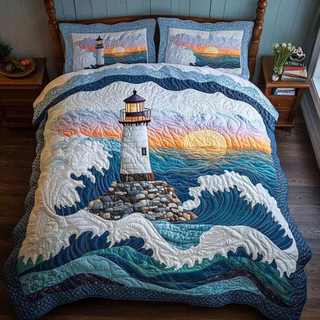 Dawn At Sea Quilted Bedding Set Duvet Cover Bedspread  Bedroom Decor Gifts For Ladies