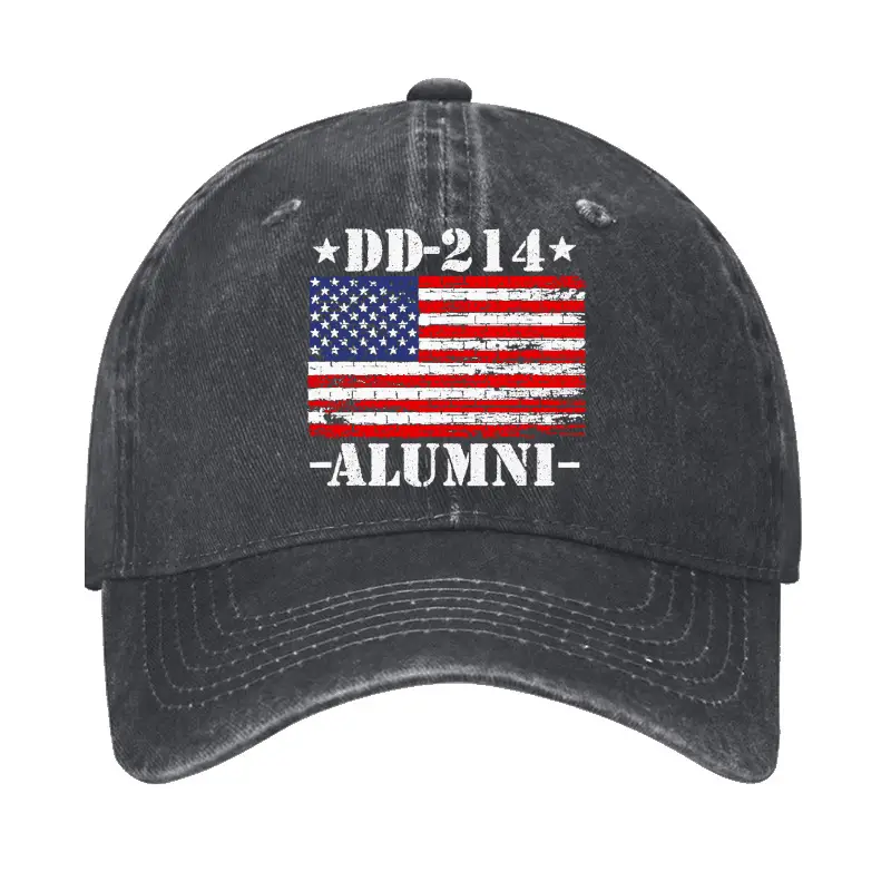 DD-214 Alumni Military Veteran American Flag Patriotic Cap Funny Graphic Tee for Men – Adult Hu