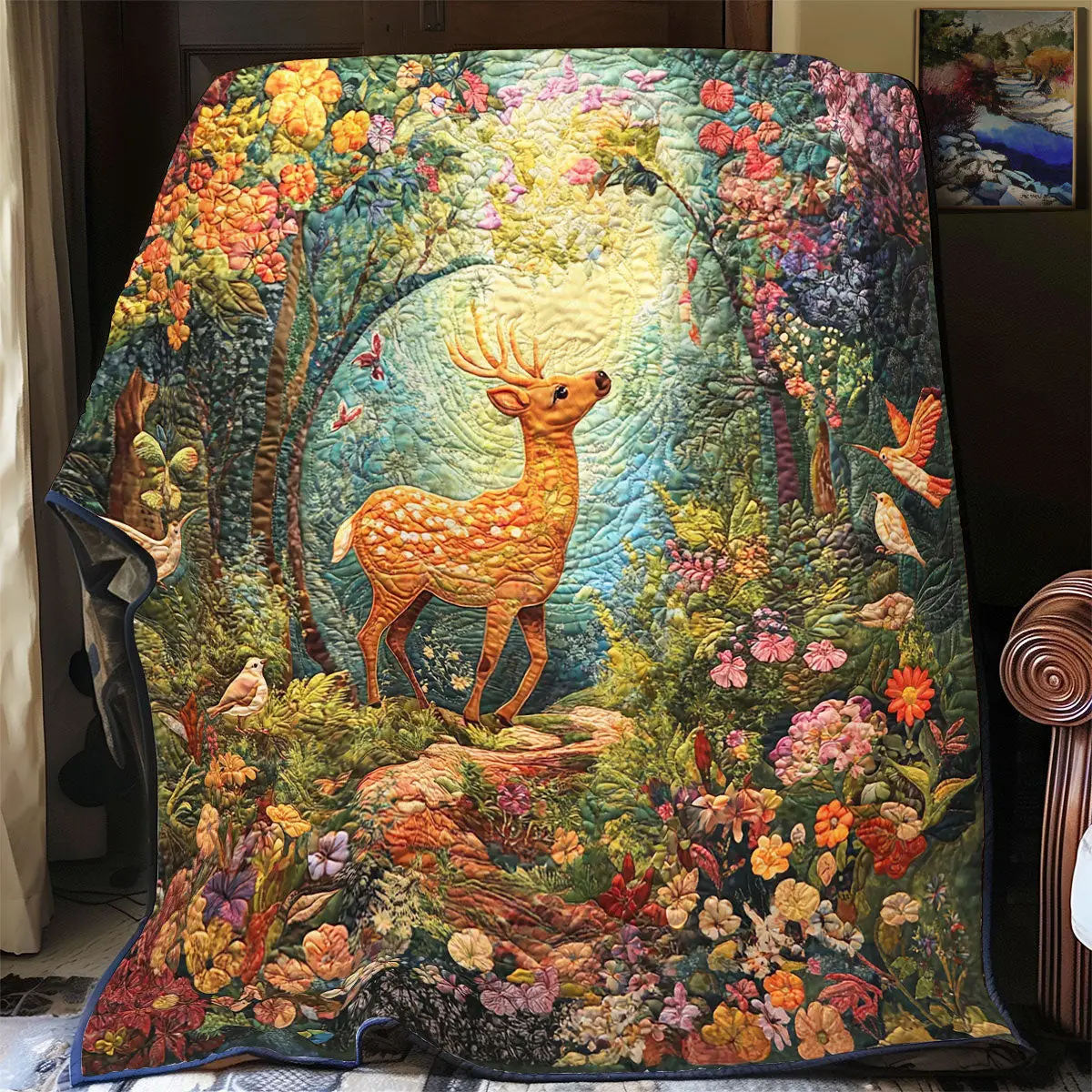 Deer Flower Forest Quilt Blankets Best Throw Blanket Special Gifts For Him Her Deer Flower Forest Quilt Blankets Best Throw Blanket Special Gifts For Him Her - Image 1