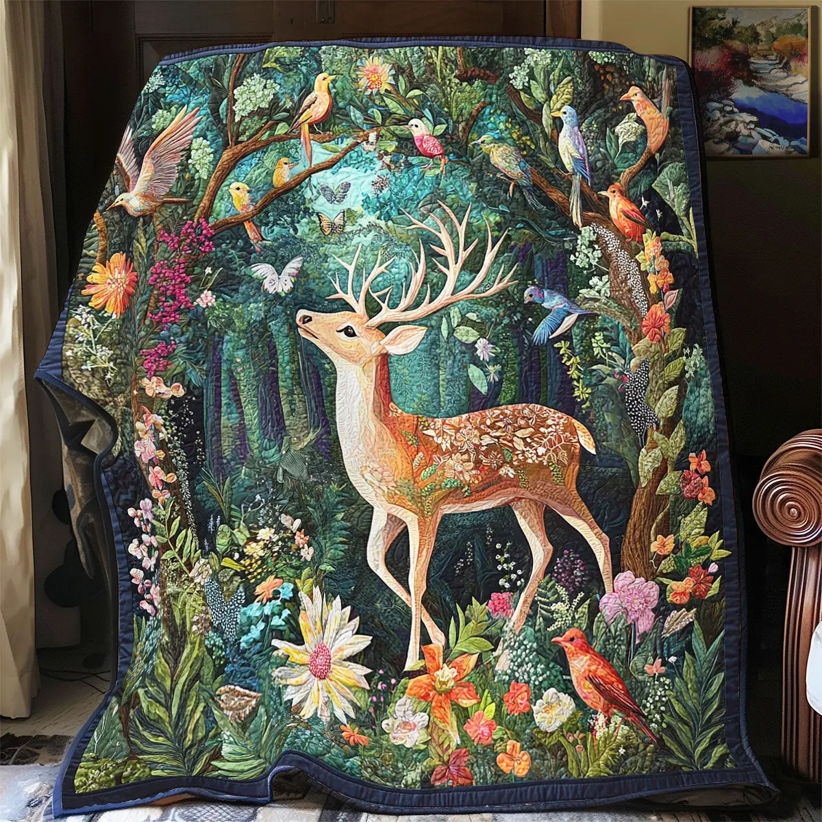Deer Flower Forest Quilt Blankets Best Throw Blanket Unique Gifts For Mom