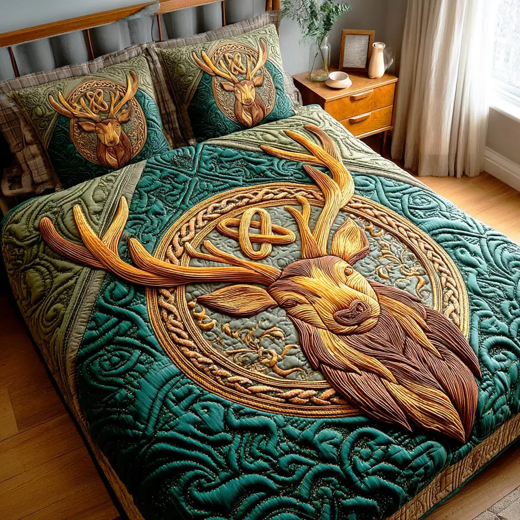 Deer Spirit Knot Quilted Bedding Set Comfy Bedding Set That Adds Style and Warmth