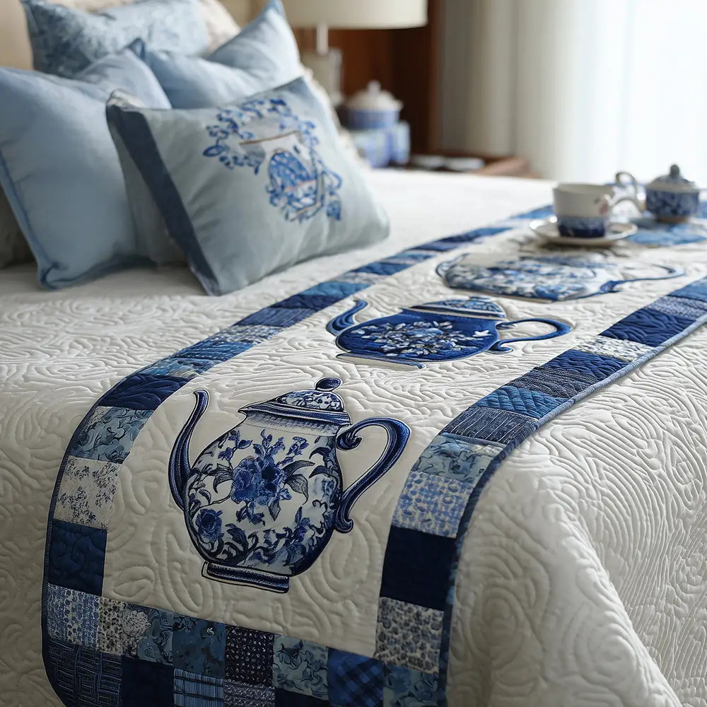 Delft Dreams Pathway Quilted Bed Runner Delft Blue Path Classic Home Gift