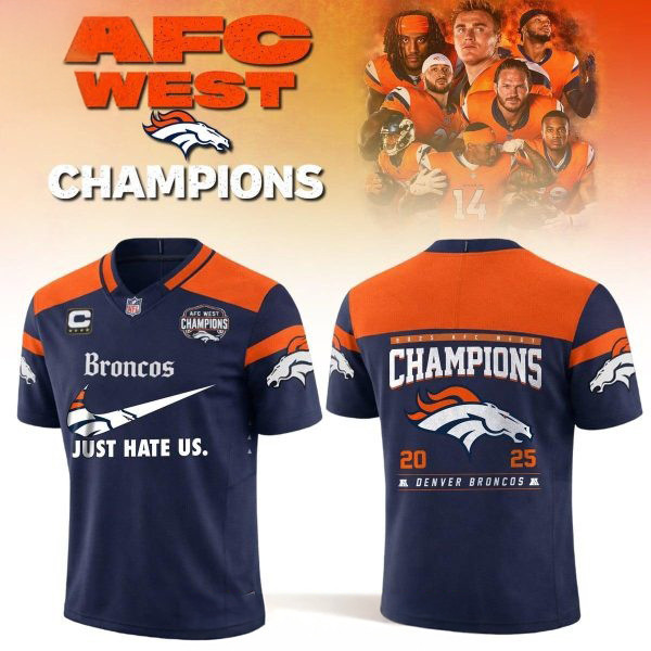 Denver Broncos 2025 AFC West Champions Jerseys V-Neck Just Hate Us Football Merch Gift For Him