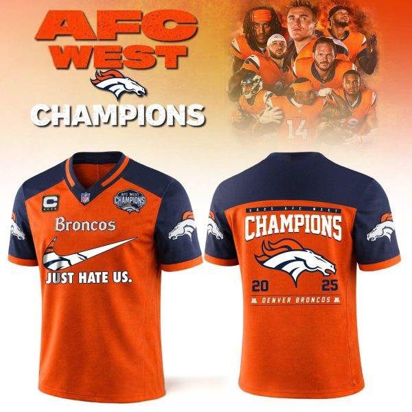 Denver Broncos 2025 Jersey V-Neck AFC West Champions Just Hate Us Football Shirt Gift Ideas