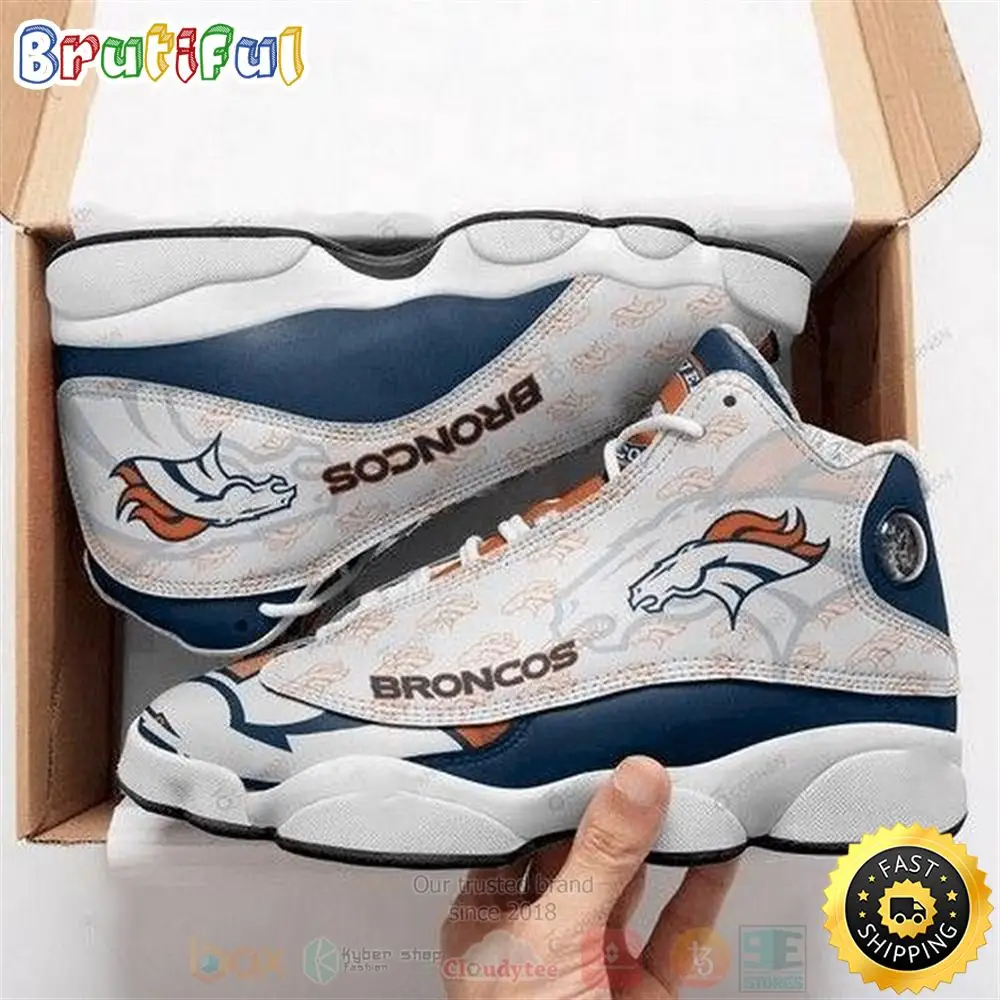 Denver Broncos Nfl Teams Whie Blue Air Jordan 13 Shoes Denver Broncos Nfl Teams Whie Blue Air Jordan 13 Shoes - Image 1