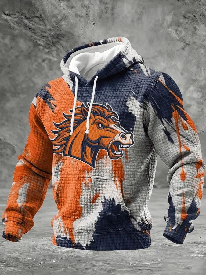 Denver Football Print Waffle Hoodie Horse Graphic Hoodie Mens Clothing Gift