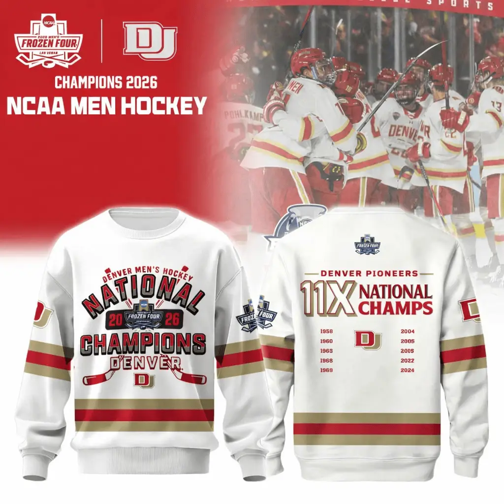 Denver Pioneers Men's Hockey 2026 National Champions Sweatshirt Limited Edition WHITE