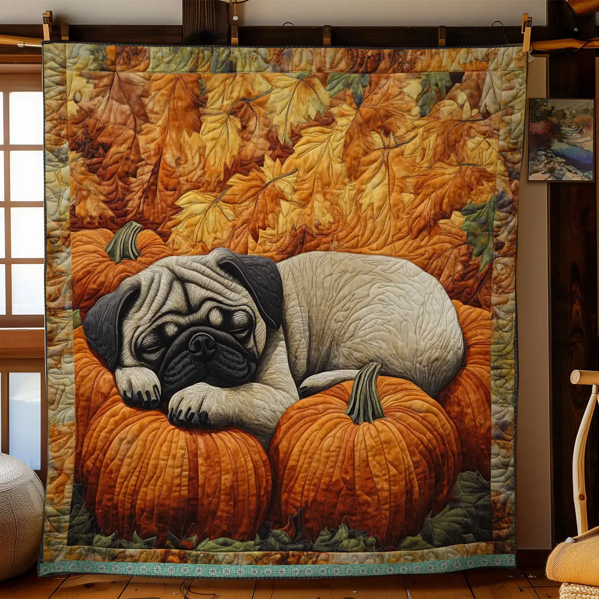 Depressed Pug Quilt Blanket Cozy Throw Blanket Modern Design Gifts For Pug Lovers