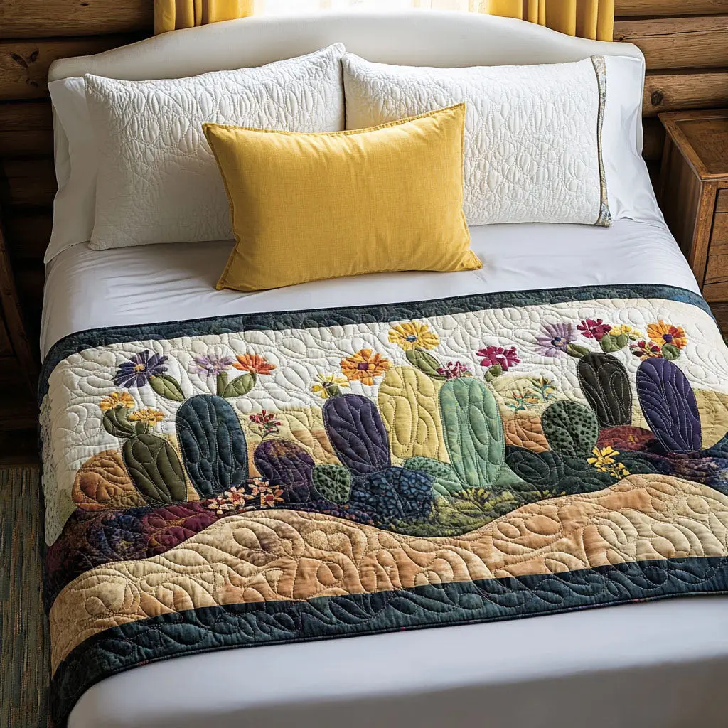 Desert Bloom Dreams Quilted Bed Runner Desert Bloom Dreamy Pattern Heartfelt Gift