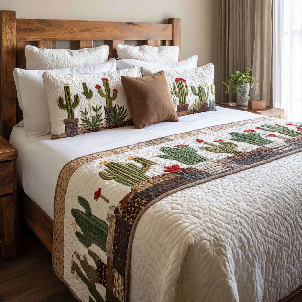 Desert Blossom Magic Quilted Bed Runner Desert Blossom Beauty Gift for Nature Homes