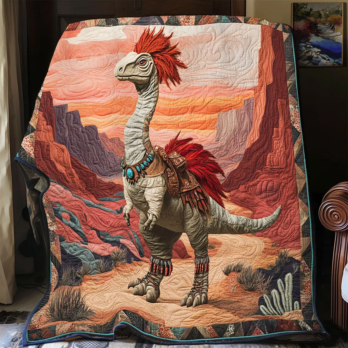 Desert Dinosaur Quilt Home Essential Gift Cozy Quilt Blanket