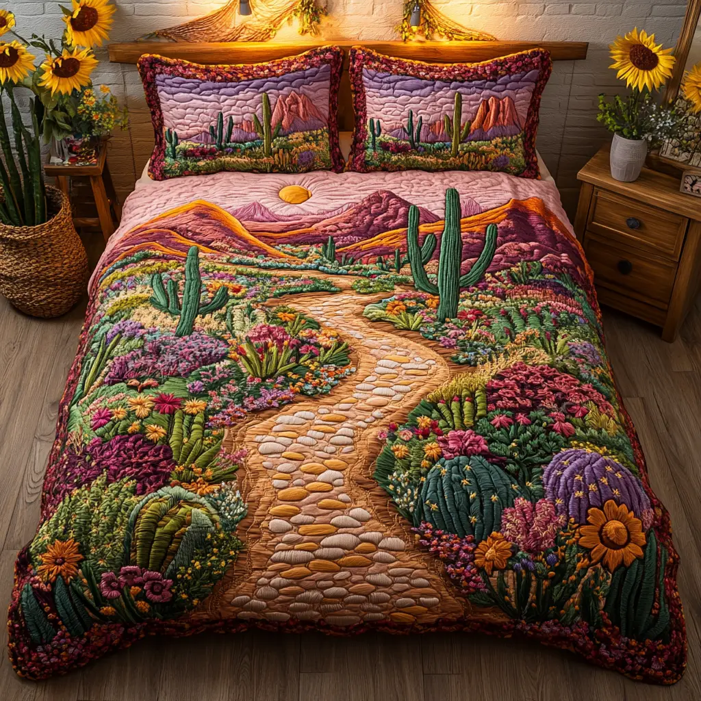 Desert Dream Quilted Bedding Set Aesthetic Room Decor Novelty Cactus Gifts Desert Dream Quilted Bedding Set Aesthetic Room Decor Novelty Cactus Gifts - Image 1