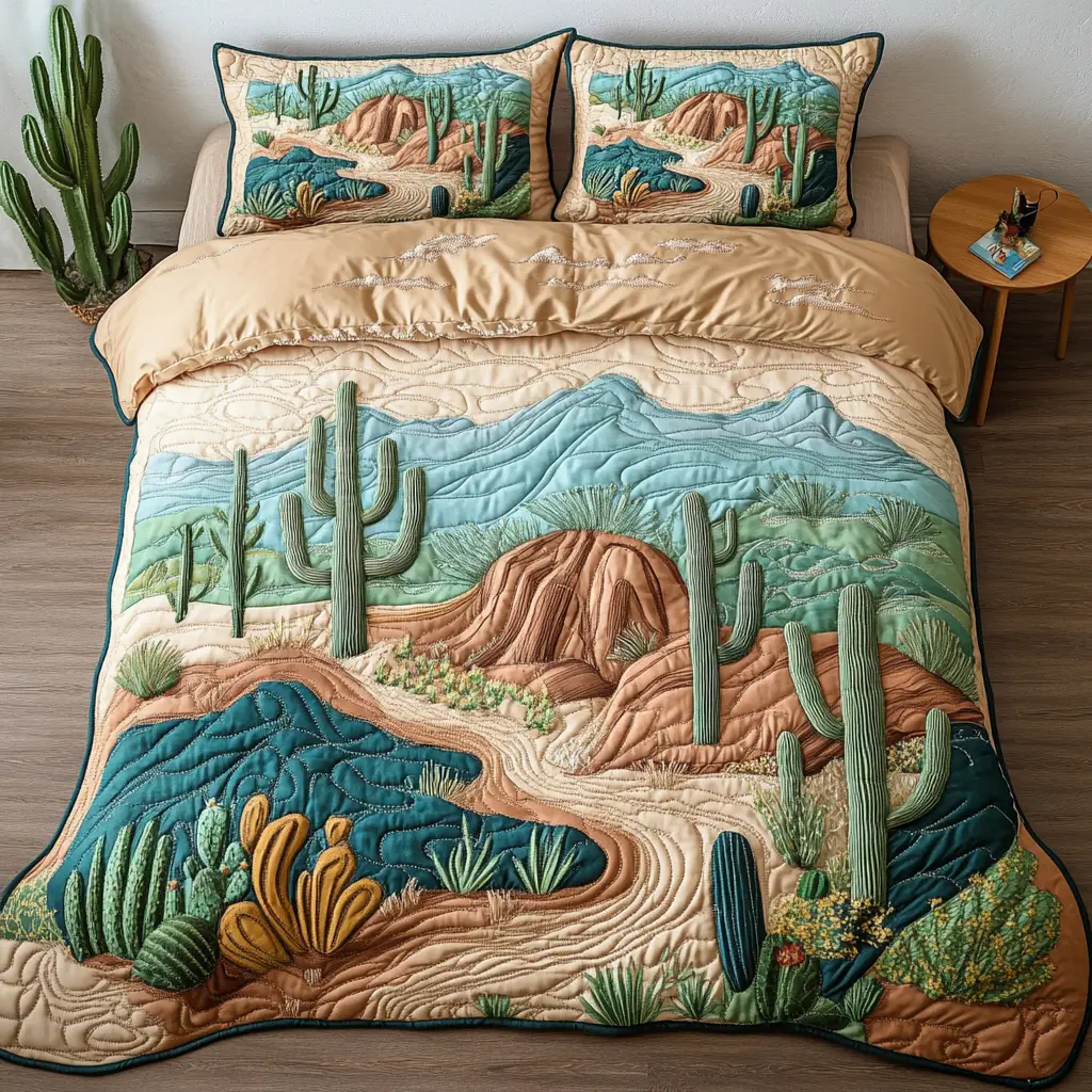 Desert Glow Quilted Bedding Set Luxury Duvet Cover Set for Elegant Bedroom Decor