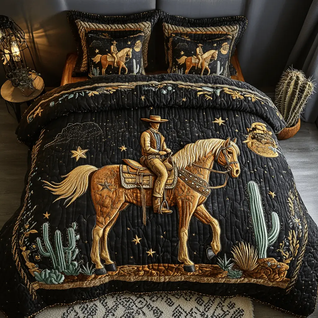 Desert Rider Quilted Bedding Set Holiday Duvet Cover Set Western Christmas Gifts For Him