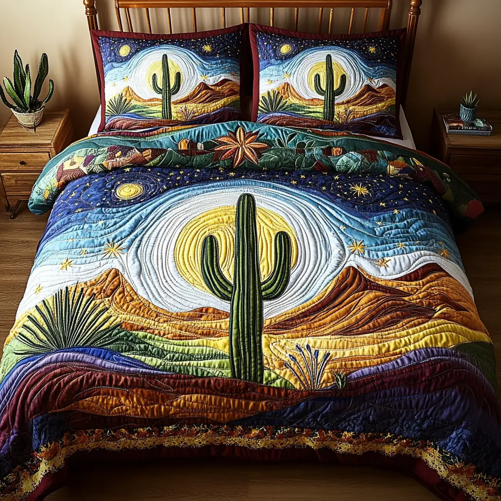 Desert Rose Quilted Bedding Set Bedroom Decor Succulent Gift For Him Her