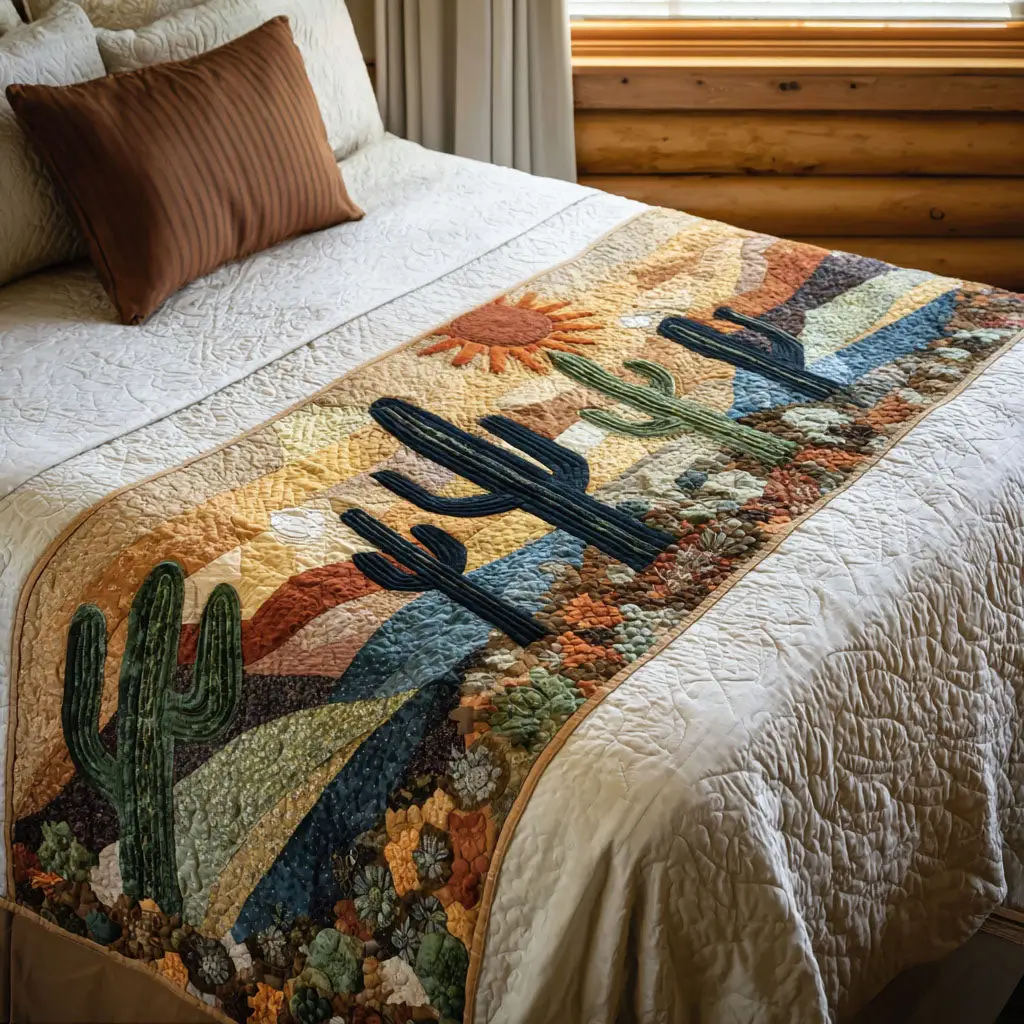 Desert Soul Quilted Bed Runner Desert Soul Spirit Unique Gift for Friends Desert Soul Quilted Bed Runner Desert Soul Spirit Unique Gift for Friends - Image 1