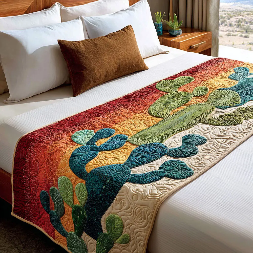 Desert Starburst Quilted Bed Runner Southwest Star Theme Gift for Wife