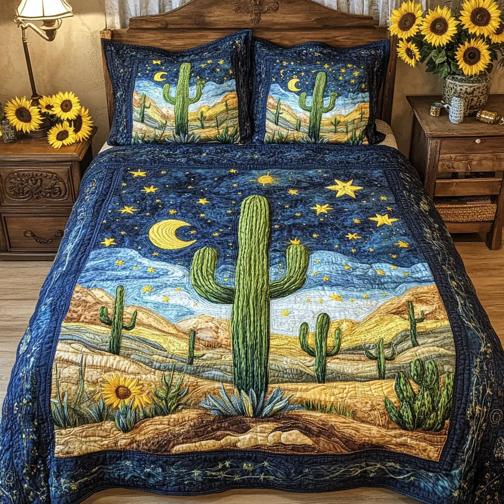 Desert Vibes Quilted Bedding Set Best Bed Sheet Set Cactus Birthday Gift Desert Vibes Quilted Bedding Set Best Bed Sheet Set Cactus Birthday Gift - Image 1