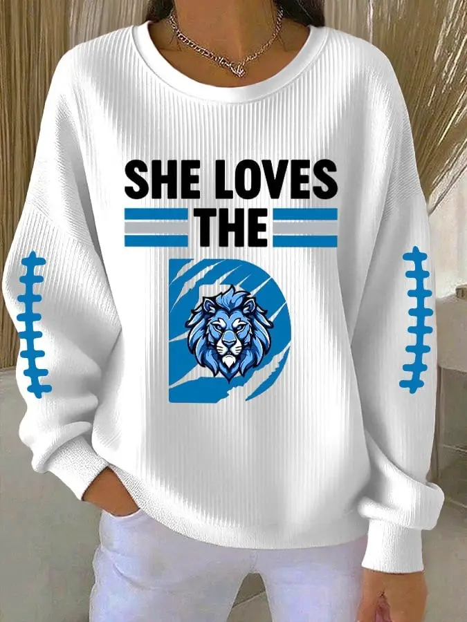 Detroit Lions Sweatshirt Women's She Loves The Detroit Lions Merch Game Day Football Gifts