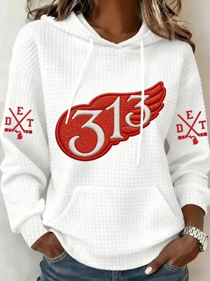Detroit Red Wings 313 Hoodie Women's Game Day Clothing Red Wings Merch Ice Hockey Fan Gifts