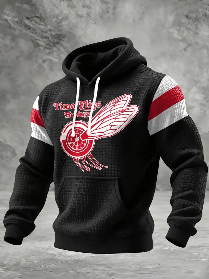 Detroit Red Wings Hoodie Time Flies Hockey Hooded Sweatshirt Gifts For Red Wings Fans