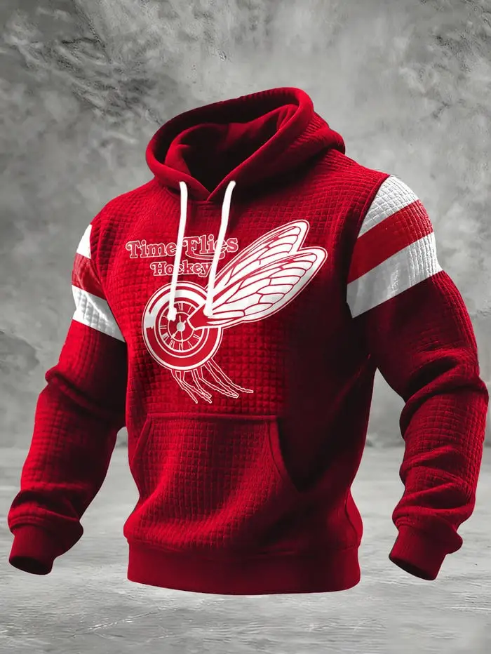 Detroit Red Wings Hoodie Time Flies Hockey Hooded Sweatshirt Red Wings Merch Hockey Lovers Gift