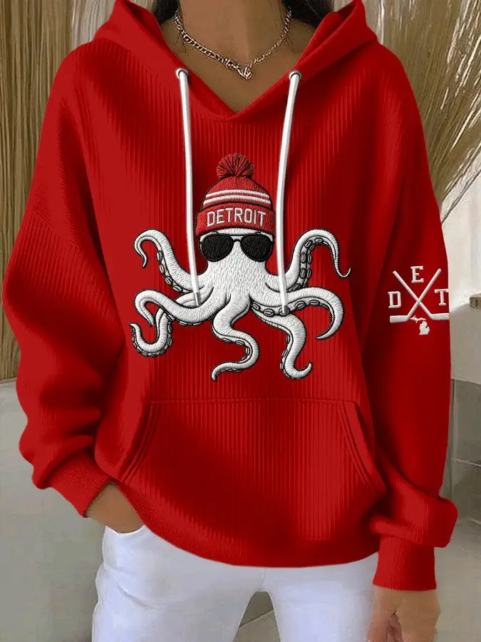 Detroit Red Wings Hoodie Women's Game Day Ice Hockey Clothes Red Wings Merch Present For Fans
