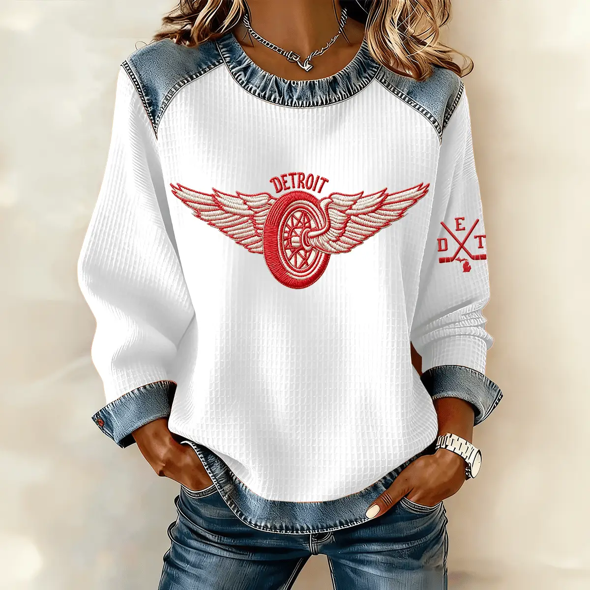 Detroit Red Wings Ice Hockey Team Sweatshirt Hockey Apparel Game Day Gift For Her Detroit Red Wings Ice Hockey Team Sweatshirt Hockey Apparel Game Day Gift For Her - Image 1
