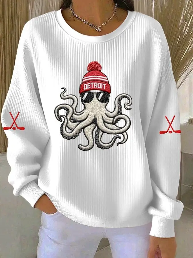 Detroit Red Wings Sweatshirt Women's Game Day Apparel Ice Hockey Gifts For Red Wings Fans