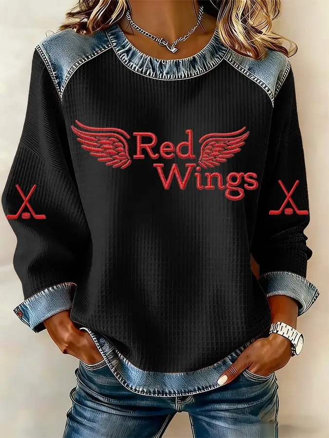 Detroit Red Wings Sweatshirt Women's Game Day Apparel Red Wings Hockey Merch Fan Gifts