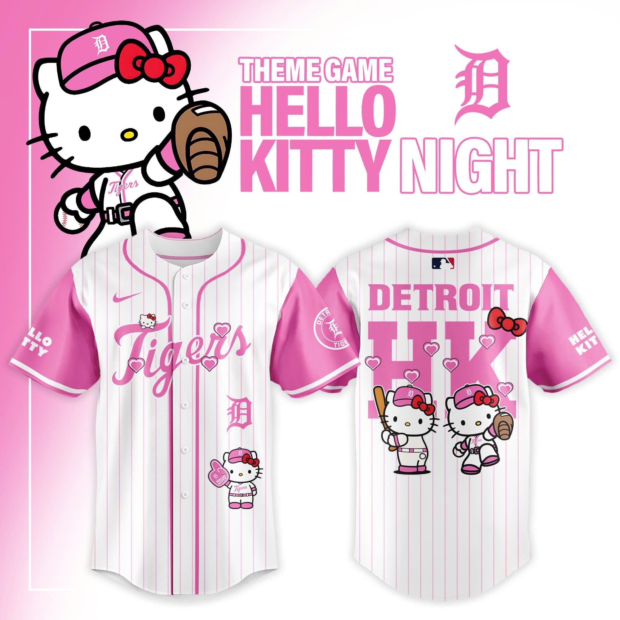 Detroit Tigers Hello Kitty Night Baseball Jersey Detroit Tigers Merch Gifts For Baseball Fans