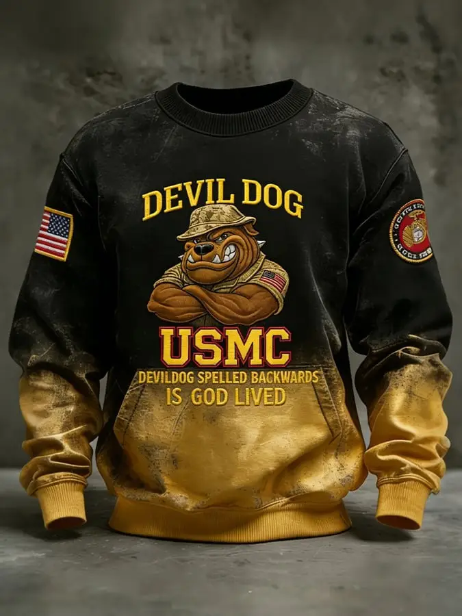 Devil Dog USMC Bulldog Sweatshirt Marine Corps Veteran Military Pullover Gift For Dad
