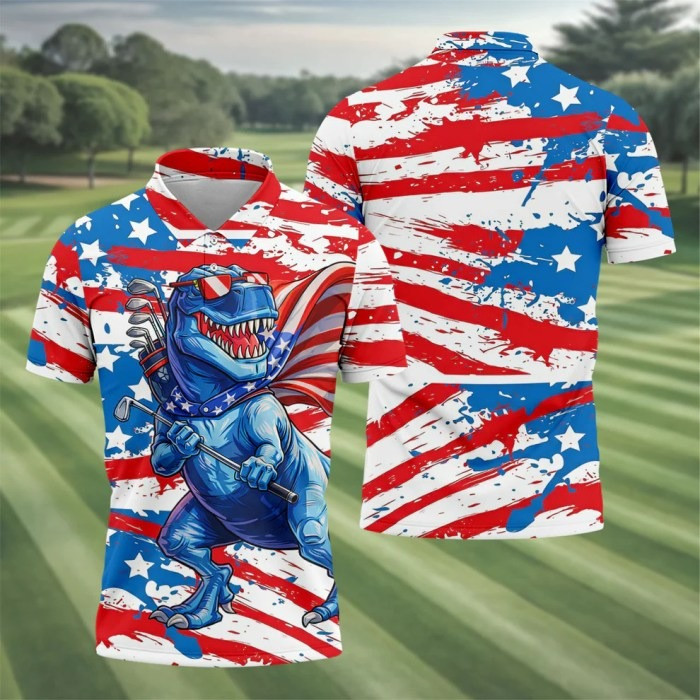 Dinosaur USA Flag Polo Golf Shirt 250 Years Golf Tops Father’s Day Gift