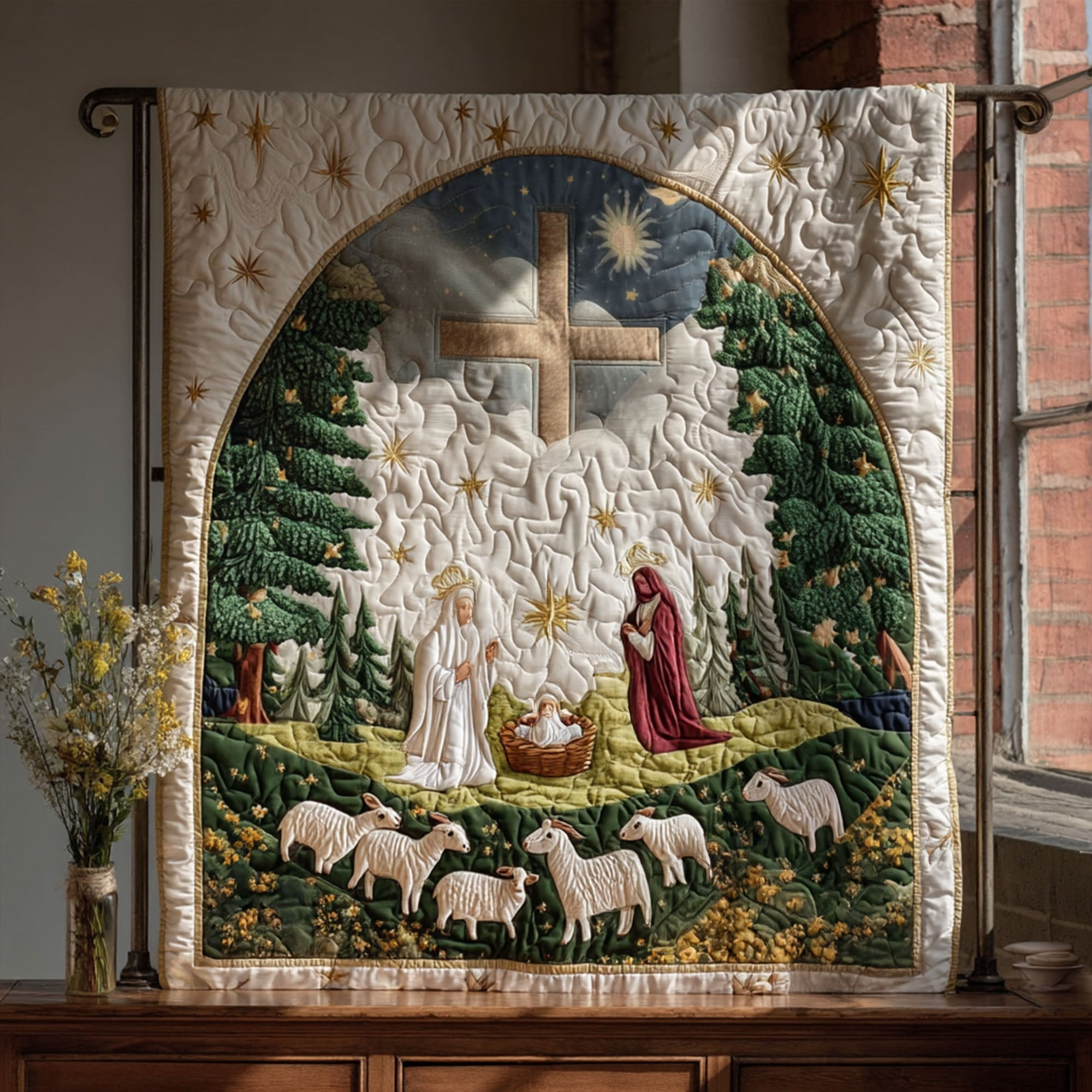 Divine Cross Quilted Blanket Nice Throw Blanket Bible Gift Of Faith Divine Cross Quilted Blanket Nice Throw Blanket Bible Gift Of Faith - Image 1