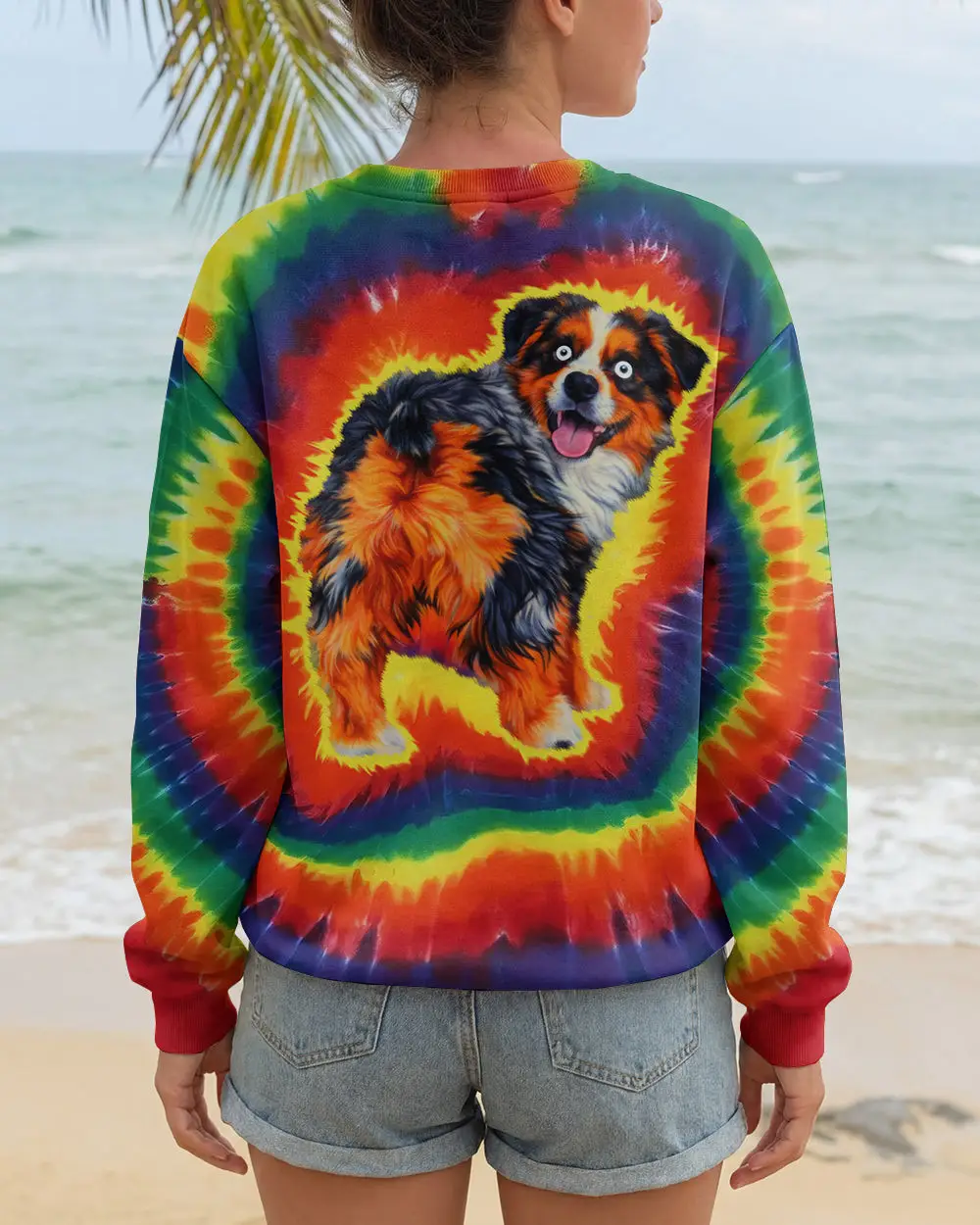Dog Australian Shepherd Colorful Swirl Sweatshirt Vibrant Psychedelic Art Gift For Dog Lover