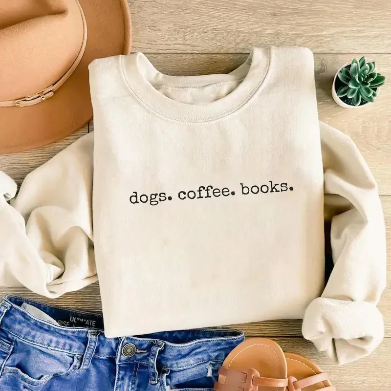 Dogs Coffee Books Sweatshirt Dog Lovers Pullover Clothes Gifts For Her