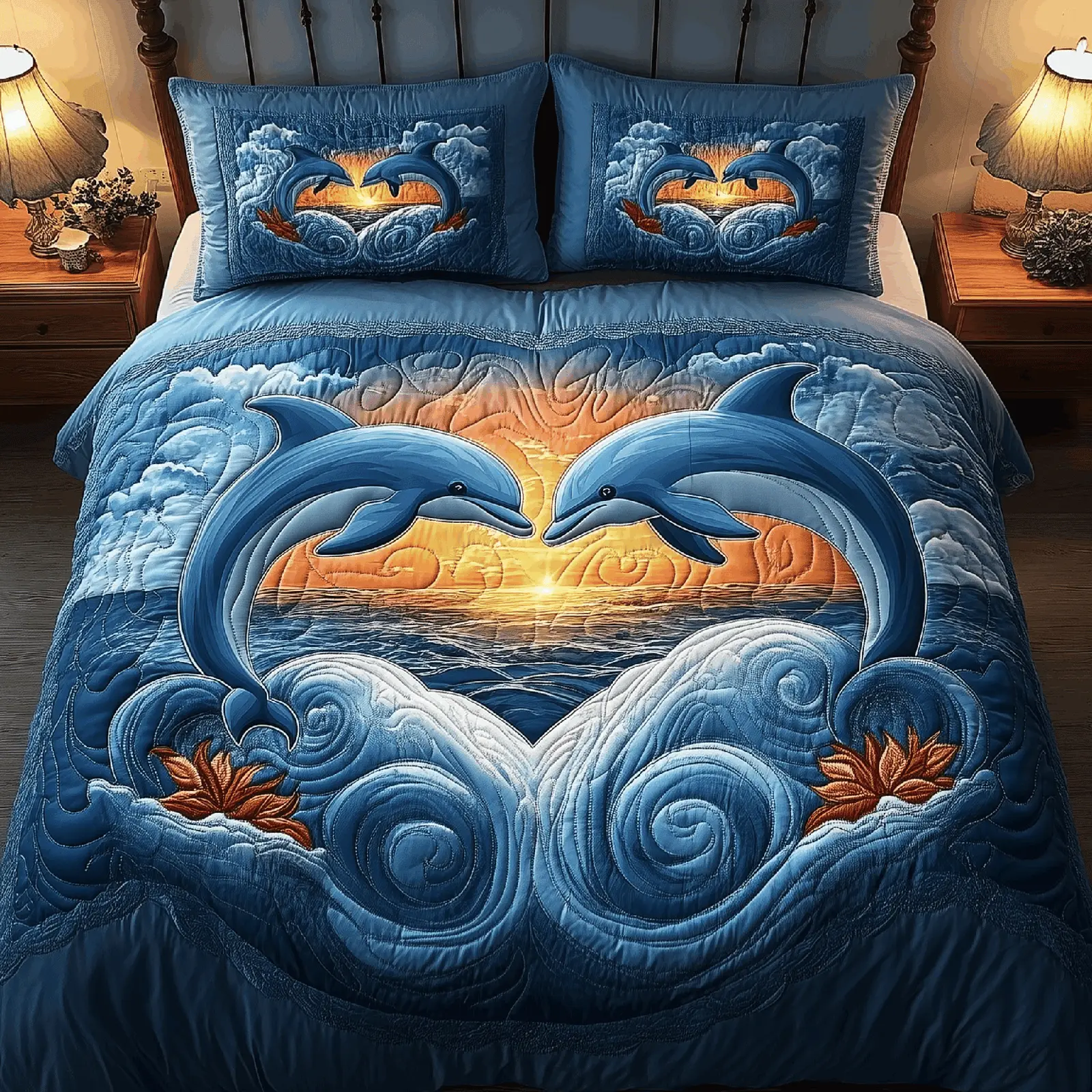 Dolphin Couple Quilted Bedding Set Room Decor Ideas Valentines Gifts Idea For Her