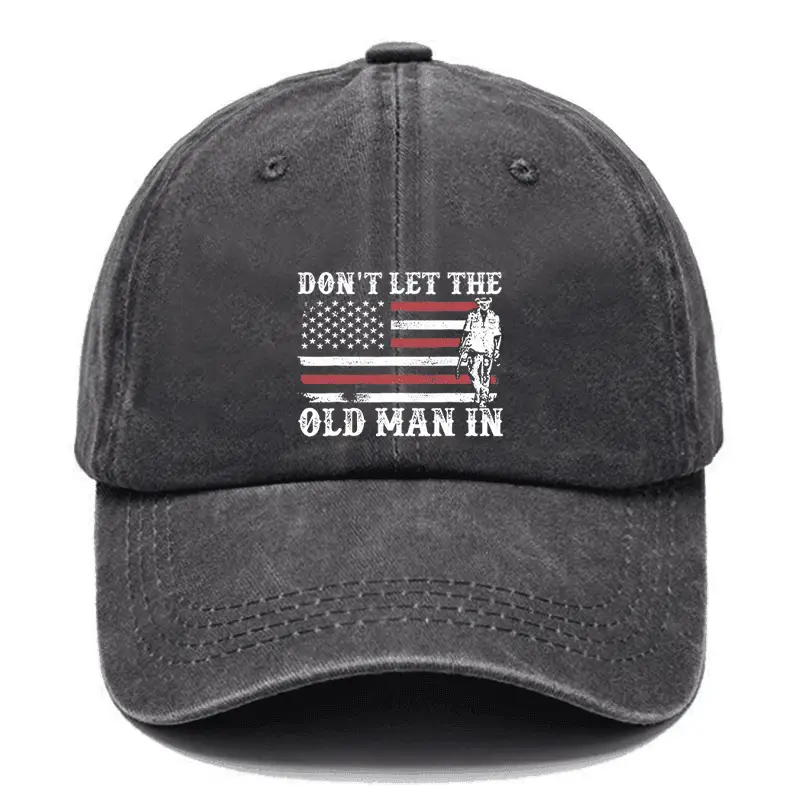 Don't Let The Old Man In USA Flag Cap Comical Men’s Shirt – Funny Graphic Tee with Quotes