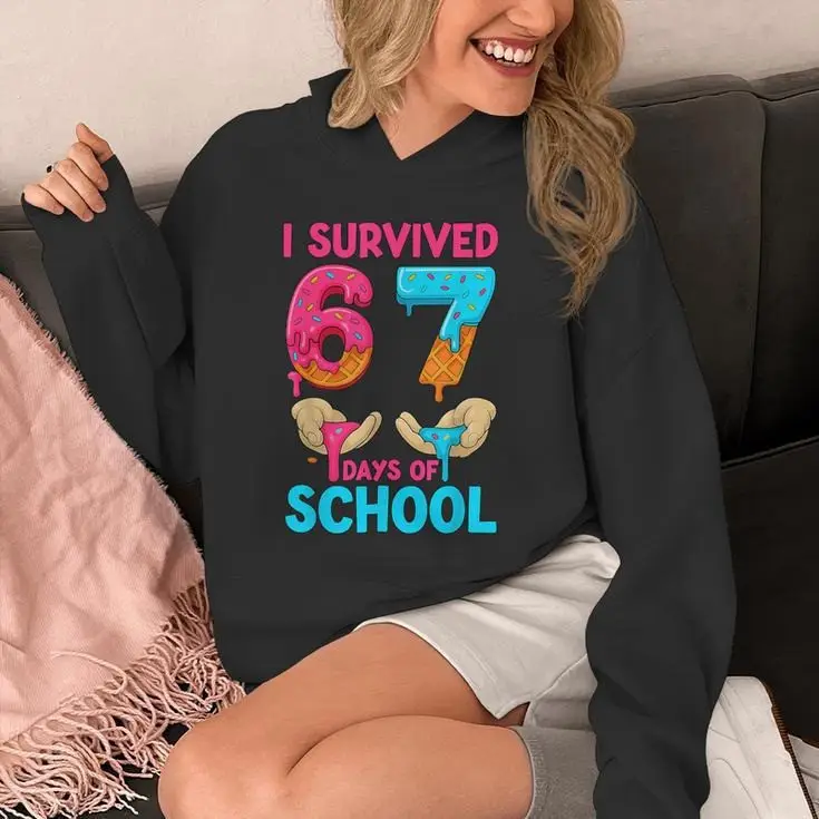 Donut 67 Days Of School Hoodie Classroom 6 7 Humor Clothes Student Gifts For Girls