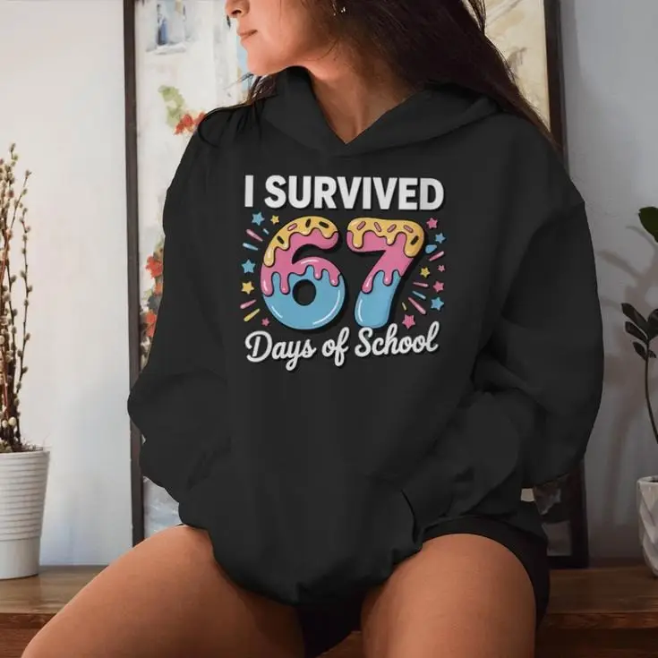 Donut I Survived 67 Days Of School Hoodie Funny Six Seven Classroom Clothes Gifts