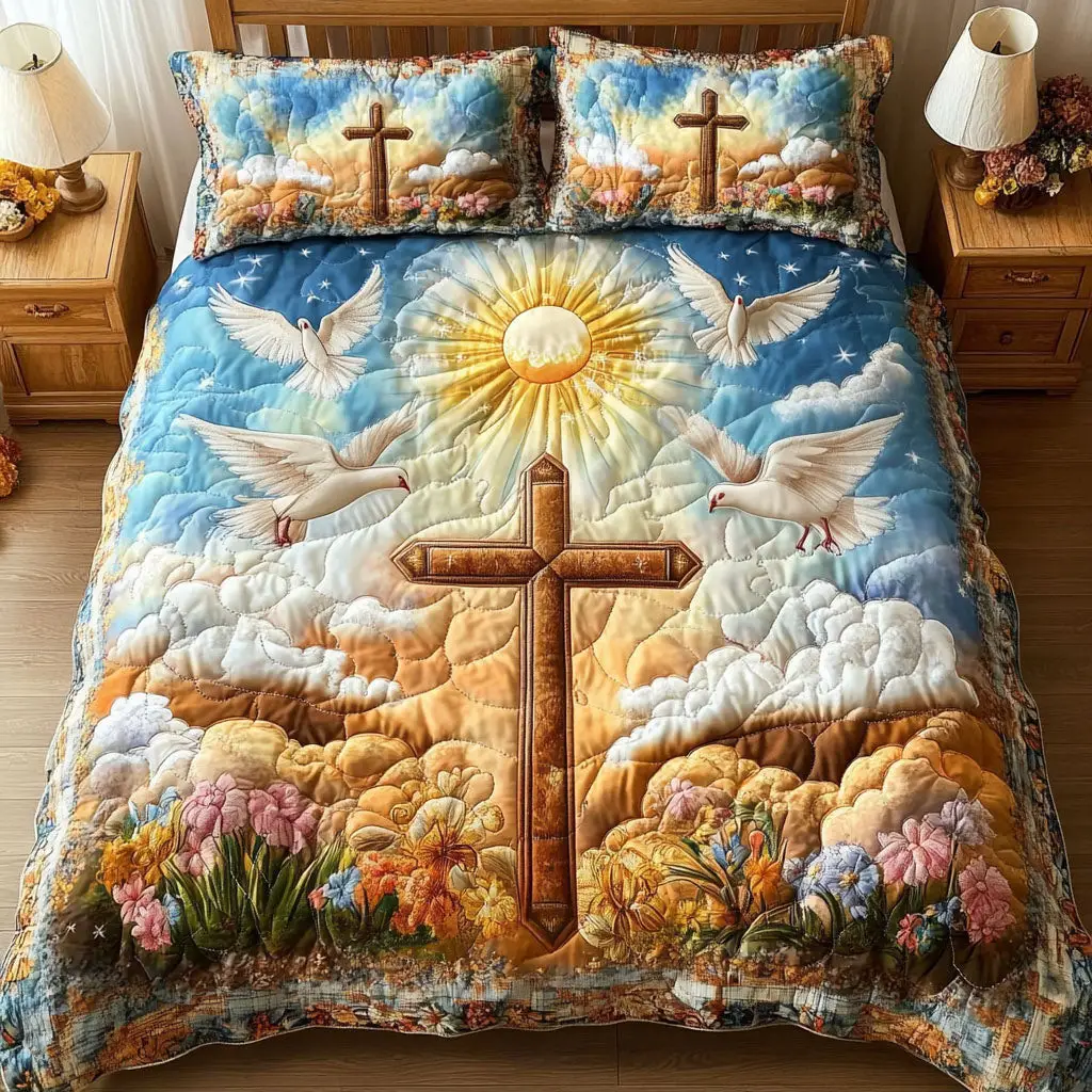 Dove Radiance Quilted Bedding Set Heartwarming Bedding Gift for Loved Ones Dove Radiance Quilted Bedding Set Heartwarming Bedding Gift for Loved Ones - Image 1