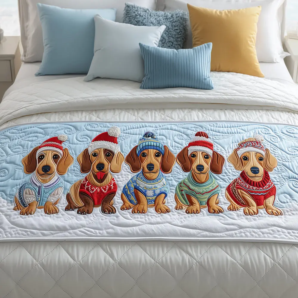 Doxie Cheer Quilted Bed Runner Doxie Cheer Flow Christmas Gift for Pet Homes