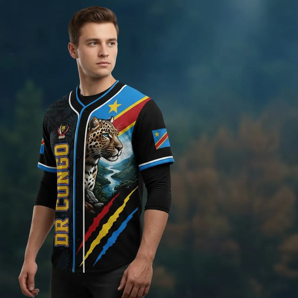 DR Congo Leopard Flag Patriotic Heritage Baseball Jersey DR Congo Merch Gifts For Husband
