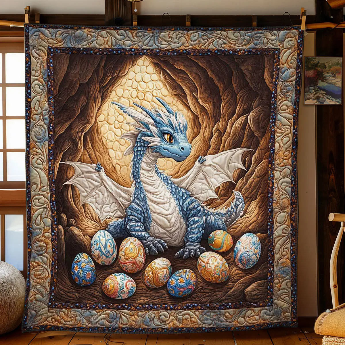 Dragon’S Festive Hoard Quilted Blanket Holiday Room Decor Best Gifts For Dragon Lovers