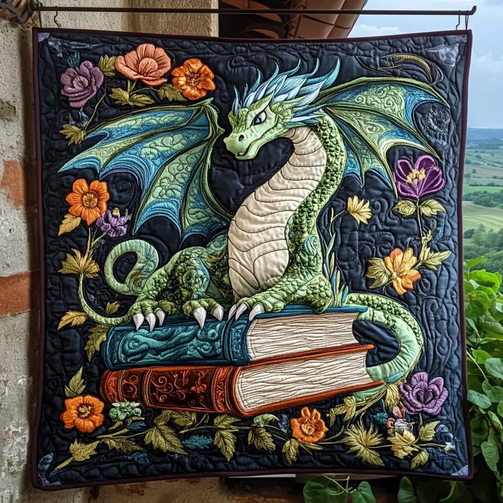 Dragon Book Guardian Quilted Blanket Fantasy Library Art Throw Best Gift For Book Lover Dragon Fan Decor